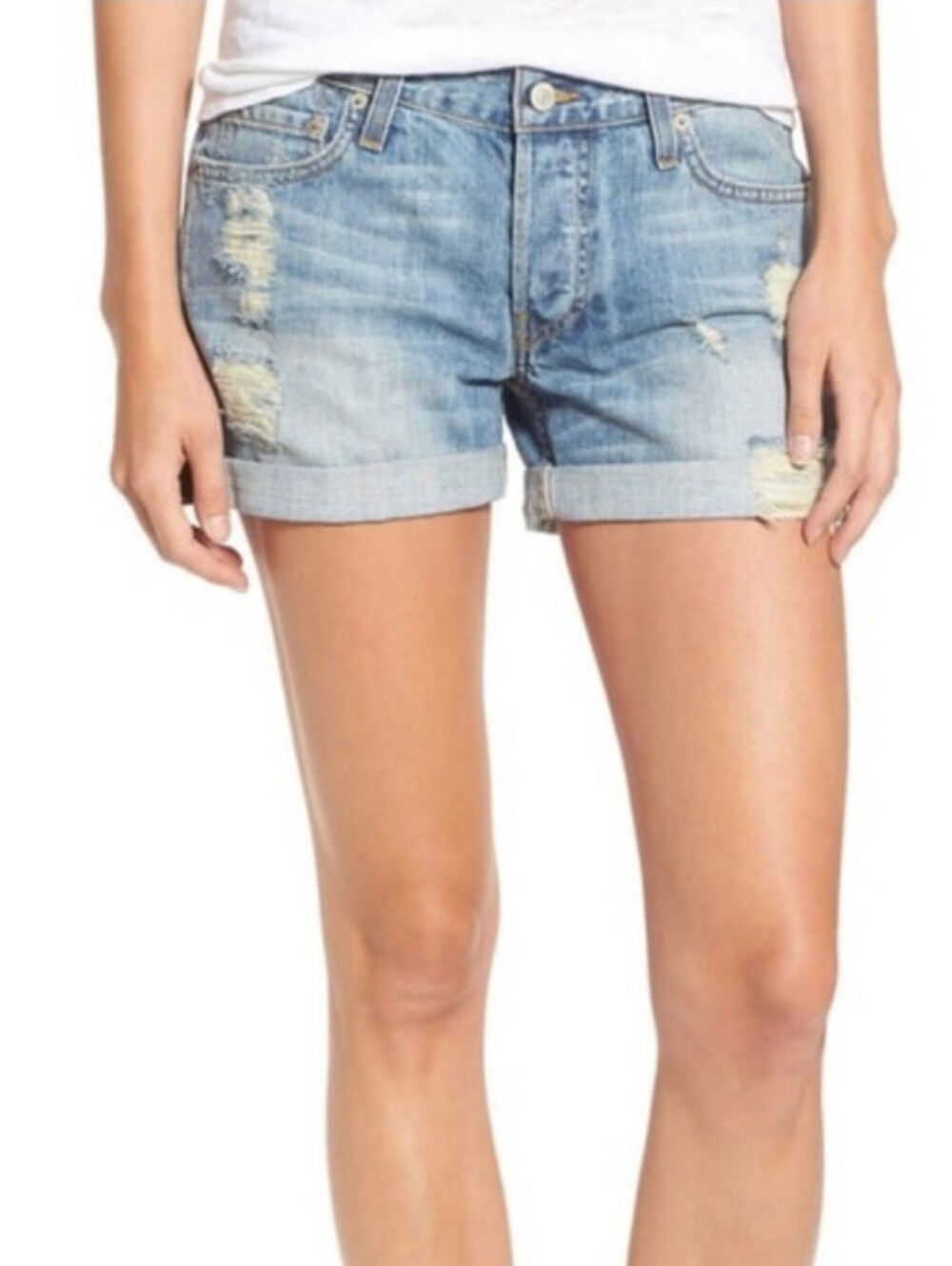 Rails Jean Shorts Logan Medium Vintage Wash Blue Denim Distressed Cuffed 25